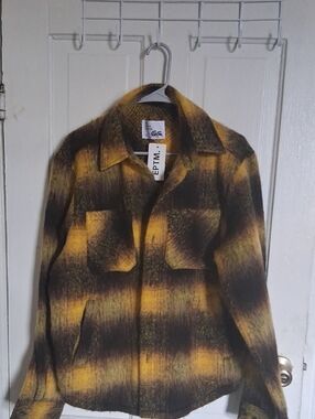 EPTM Yellow & Black Plaid Lightweight Shirt Jacket